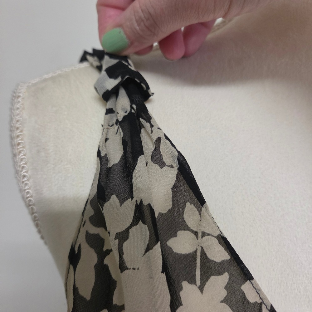 Ann Taylor Silk Floral Midi Dress Black Cream Pleated Waist Knot Strap Womens 6 - Picture 6 of 8